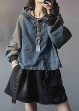 Load image into Gallery viewer, Elegant Black hooded Patchwork Button Fall Denim Pullover Street wear