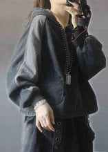 Load image into Gallery viewer, Elegant Black hooded Patchwork Button Fall Denim Pullover Street wear