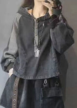 Load image into Gallery viewer, Elegant Black hooded Patchwork Button Fall Denim Pullover Street wear