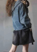 Load image into Gallery viewer, Elegant Black hooded Patchwork Button Fall Denim Pullover Street wear