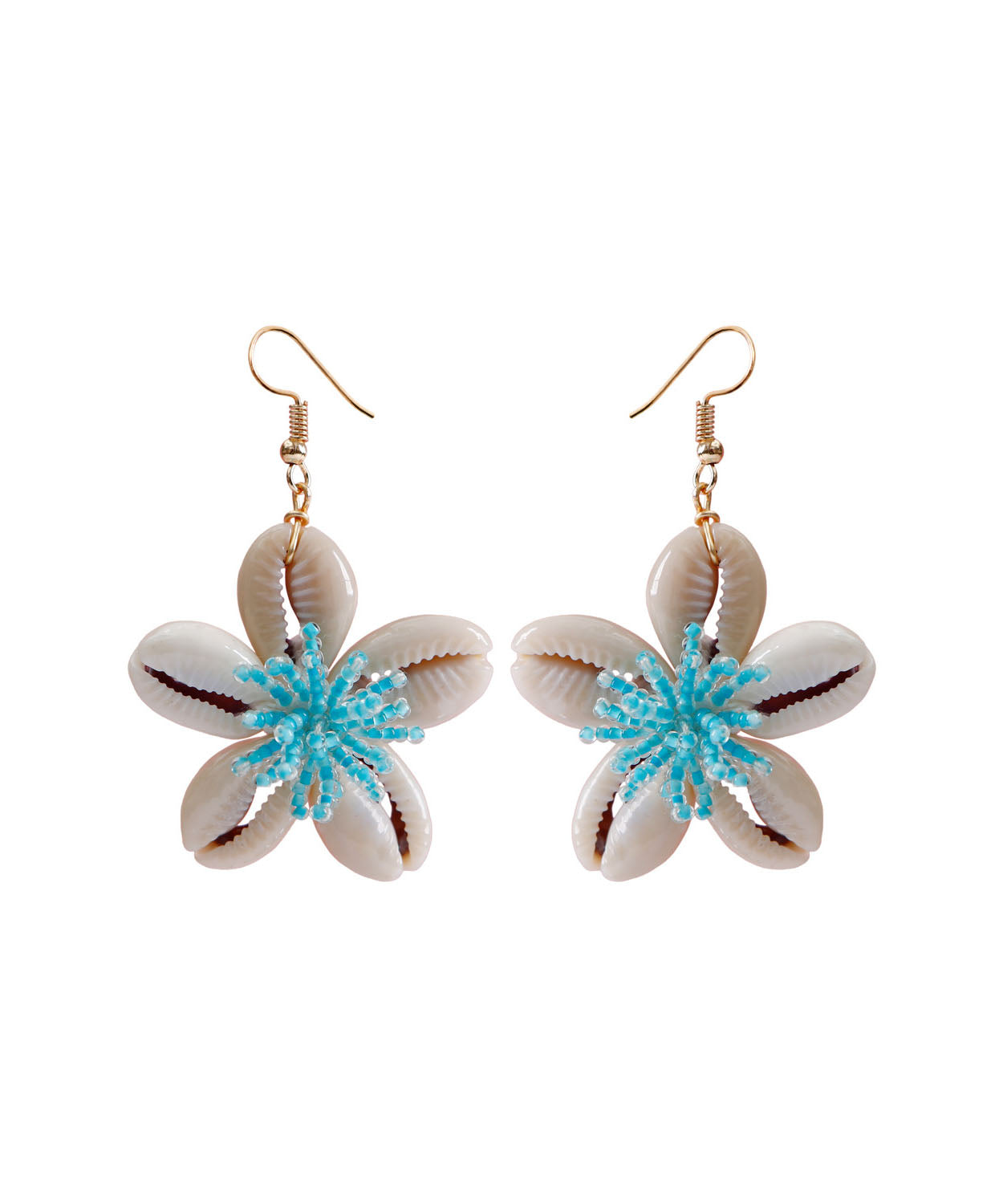 Elegant Blue Floral Knit Fabric Shell Drop Earrings