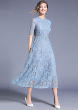 Load image into Gallery viewer, Elegant Blue Hollow Out Embroideried Patchwork Lace Long Dresses Summer
