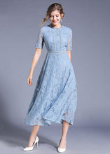Load image into Gallery viewer, Elegant Blue Hollow Out Embroideried Patchwork Lace Long Dresses Summer