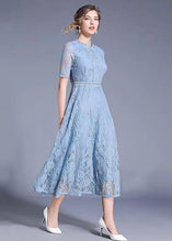Load image into Gallery viewer, Elegant Blue Hollow Out Embroideried Patchwork Lace Long Dresses Summer