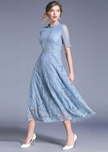 Load image into Gallery viewer, Elegant Blue Hollow Out Embroideried Patchwork Lace Long Dresses Summer