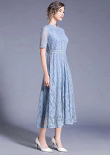 Load image into Gallery viewer, Elegant Blue Hollow Out Embroideried Patchwork Lace Long Dresses Summer