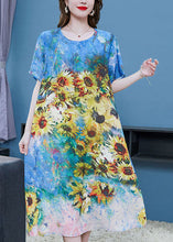 Load image into Gallery viewer, Elegant Blue O Neck The Sunflowers Patchwork Chiffon Dresses Summer