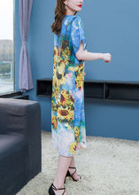 Load image into Gallery viewer, Elegant Blue O Neck The Sunflowers Patchwork Chiffon Dresses Summer