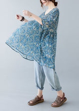 Load image into Gallery viewer, Elegant Blue Oversized Print Linen Mini Dresses Summer