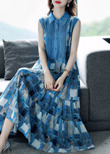 Load image into Gallery viewer, Elegant Blue Peter Pan Collar Plaid Wrinkled Maxi Dresses Summer