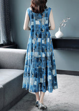 Load image into Gallery viewer, Elegant Blue Peter Pan Collar Plaid Wrinkled Maxi Dresses Summer