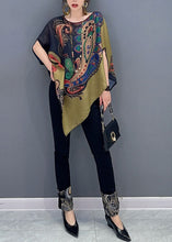 Load image into Gallery viewer, Elegant Colorblock Asymmetrical Print Chiffon Top Batwing Sleeve