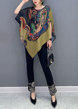 Load image into Gallery viewer, Elegant Colorblock Asymmetrical Print Chiffon Top Batwing Sleeve