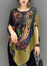 Load image into Gallery viewer, Elegant Colorblock Asymmetrical Print Chiffon Top Batwing Sleeve