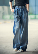 Load image into Gallery viewer, Elegant Denim Blue High Waist Pockets Button Cotton Loose Wide Leg Pants Spring