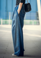 Load image into Gallery viewer, Elegant Denim Blue High Waist Pockets Button Cotton Loose Wide Leg Pants Spring