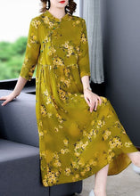 Load image into Gallery viewer, Elegant Green Stand Collar Print Silk Cheongsam Dress Bracelet Sleeve