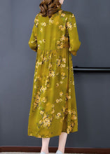 Load image into Gallery viewer, Elegant Green Stand Collar Print Silk Cheongsam Dress Bracelet Sleeve