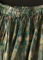 Elegant Green Wrinkled Pockets Patchwork Linen Skirts Summer