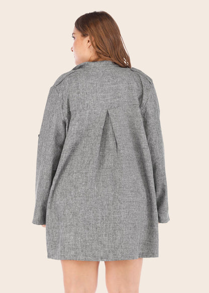 Elegant Grey Notched Patchwork Long Cardigan Fall