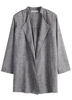 Elegant Grey Notched Patchwork Long Cardigan Fall
