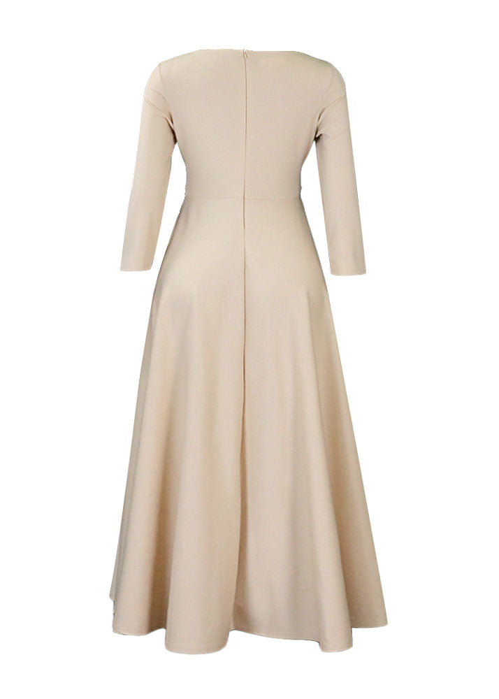 Elegant Khaki Tie Waist Patchwork Cotton Dresses Bracelet Sleeve