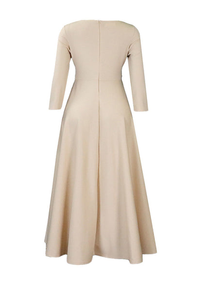 Elegant Khaki Tie Waist Patchwork Cotton Dresses Bracelet Sleeve