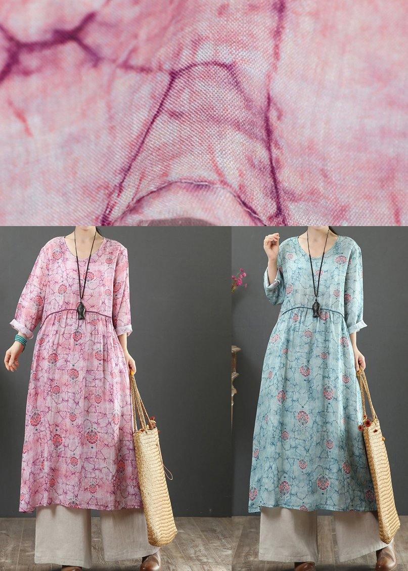 Elegant O Neck Cinched Spring Tunics Photography Pink Print Maxi Dresses