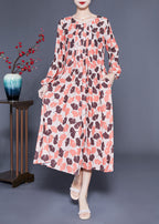 Elegant Orange Oversized Print Exra Large Hem Silk Pleated Dress Spring