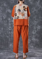 Elegant Orange Print Patchwork Cotton Two Pieces Set Summer