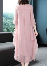 Load image into Gallery viewer, Elegant Pink Embroideried Exra Large Hem Chiffon Dress Summer