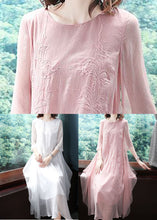 Load image into Gallery viewer, Elegant Pink Embroideried Exra Large Hem Chiffon Dress Summer