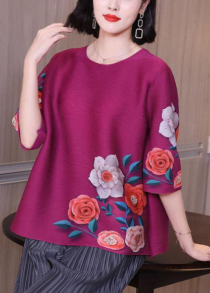 Elegant Pink Floral Short Sleeve Blouse Tops