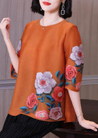 Elegant Pink Floral Short Sleeve Blouse Tops