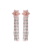 Elegant Pink Hand Knitting Rice Ball Floral Tassel Drop Earrings