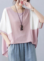 Elegant Pink O-Neck Half Sleeve Summer Blouse Top