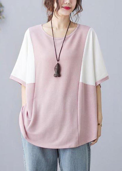 Elegant Pink O-Neck Half Sleeve Summer Blouse Top