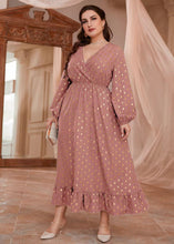 Load image into Gallery viewer, Elegant Pink V Neck Print Elastic Waist Vacation Chiffon Maxi Dresses Long Sleeve