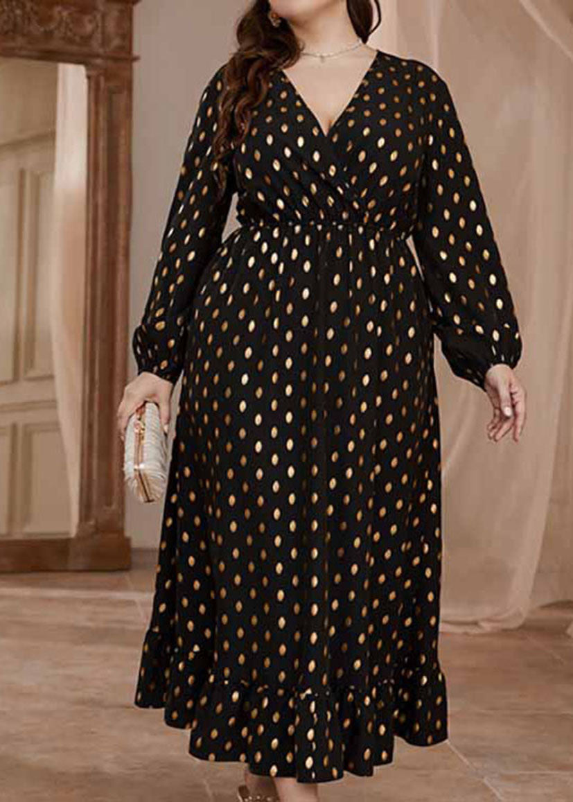 Elegant Pink V Neck Print Elastic Waist Vacation Chiffon Maxi Dresses Long Sleeve