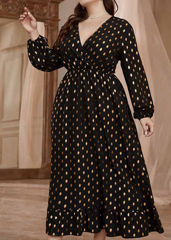 Elegant Pink V Neck Print Elastic Waist Vacation Chiffon Maxi Dresses Long Sleeve