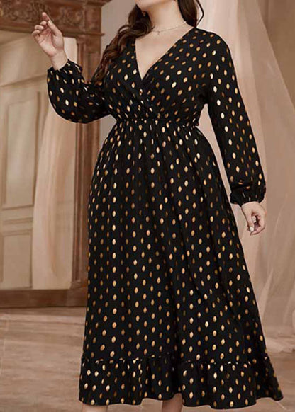 Elegant Pink V Neck Print Elastic Waist Vacation Chiffon Maxi Dresses Long Sleeve