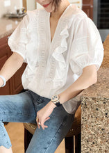 Load image into Gallery viewer, Elegant Pink V Neck Ruffled Top Short Sleeve