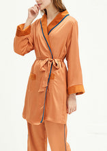 Load image into Gallery viewer, Elegant Pink V Neck Tie Waist Velour Pajamas Two Pieces Set Spring
