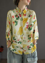 Load image into Gallery viewer, Elegant Print Peter Pan Collar Button Summer Linen Top Three Quarter Sleeve