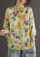 Load image into Gallery viewer, Elegant Print Peter Pan Collar Button Summer Linen Top Three Quarter Sleeve