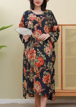 Load image into Gallery viewer, Elegant Red Floral Print O-Neck Inclined plate buckle Dress Long Sleeve
