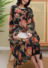 Load image into Gallery viewer, Elegant Red Floral Print O-Neck Inclined plate buckle Dress Long Sleeve