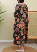 Load image into Gallery viewer, Elegant Red Floral Print O-Neck Inclined plate buckle Dress Long Sleeve
