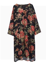 Load image into Gallery viewer, Elegant Red Floral Print O-Neck Inclined plate buckle Dress Long Sleeve