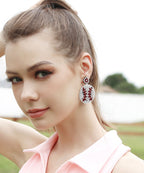 Elegant Red Hand Knitting Rice Ball Rugby Stud Earrings